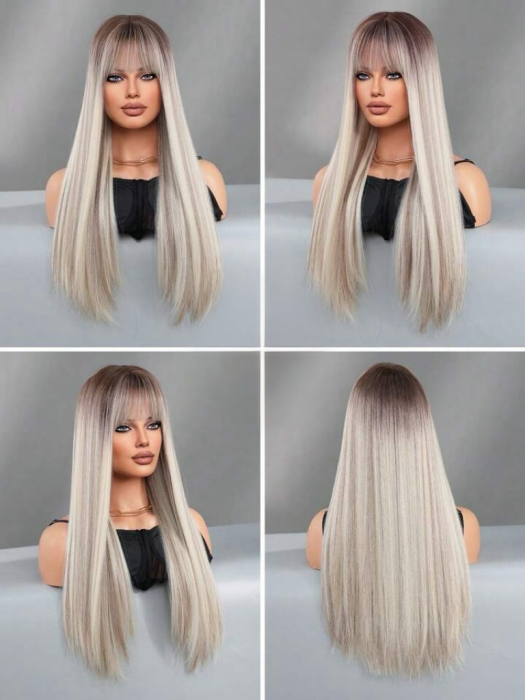 Peruca C1451 Gri Blonda Ombre Cu Breton Blond Platinat Baza Satena [4]