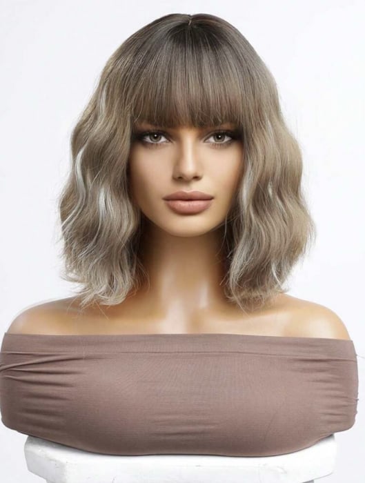Peruca C1463 Satena Ombre Gri Cenusie Bob Creata Cu Breton si Suvite Blonde [2]