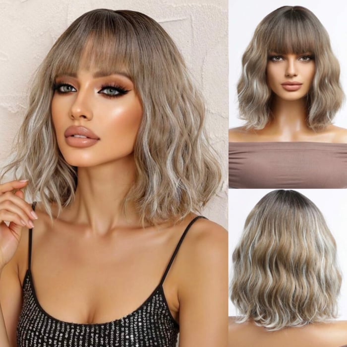 Peruca C1463 Satena Ombre Gri Cenusie Bob Creata Cu Breton si Suvite Blonde [1]