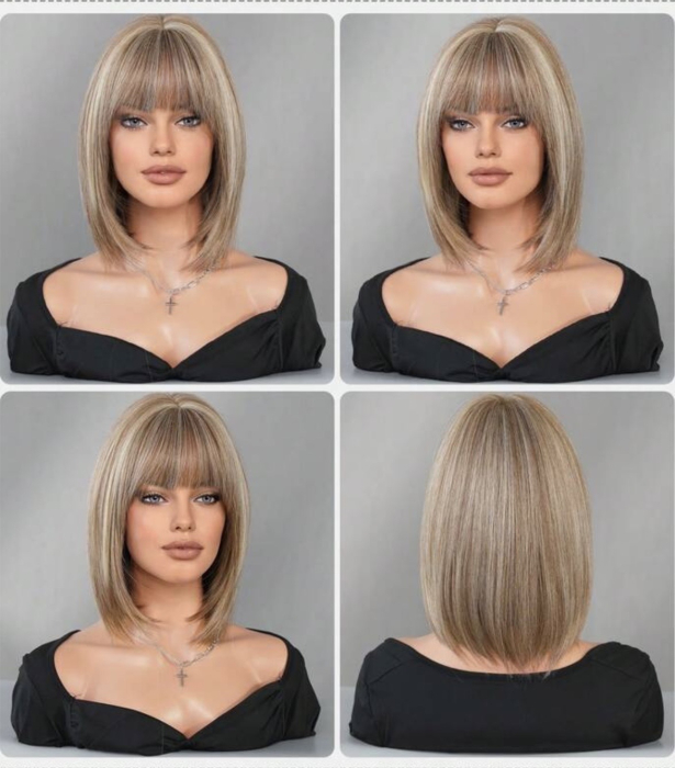 Peruca C1479 Blonda Cenusie Bob Cu Suvite Platinate [6]