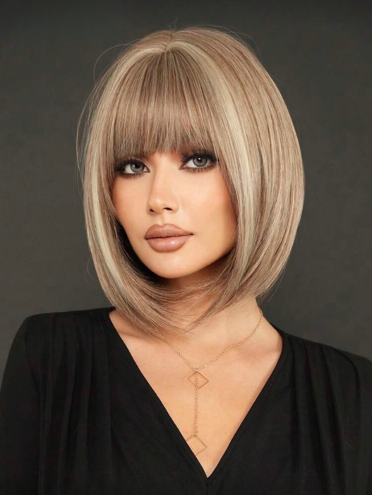Peruca C1479 Blonda Cenusie Bob Cu Suvite Platinate [2]