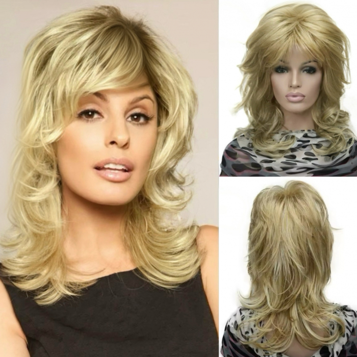 Peruca C1494 Blonda Blond Auriu Deschis Suvite Cu Breton Par Filat Volum [1]