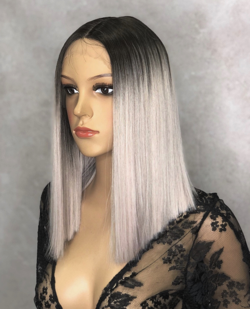 Peruca C150 FRONT LACE Blonda Ombre Blond platinat Gri Bob [2]