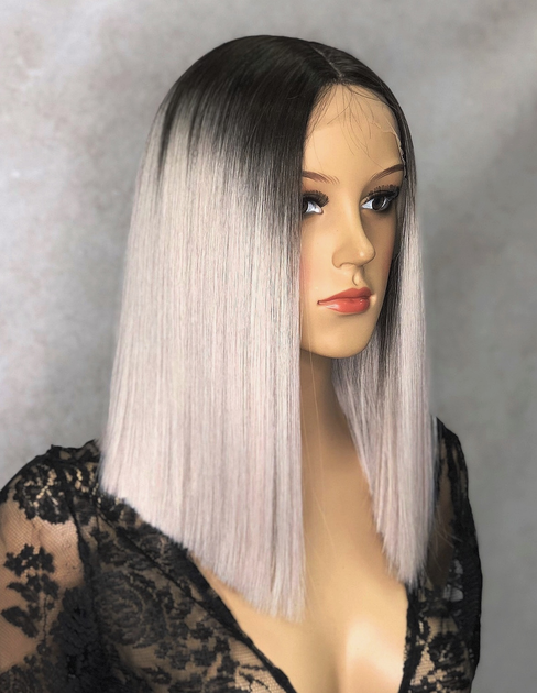 Peruca C150 FRONT LACE Blonda Ombre Blond platinat Gri Bob [3]