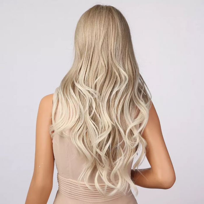 Peruca C1529 Blonda Satena Ombre Cu Suvite Blond Deschis Ondulata [4]
