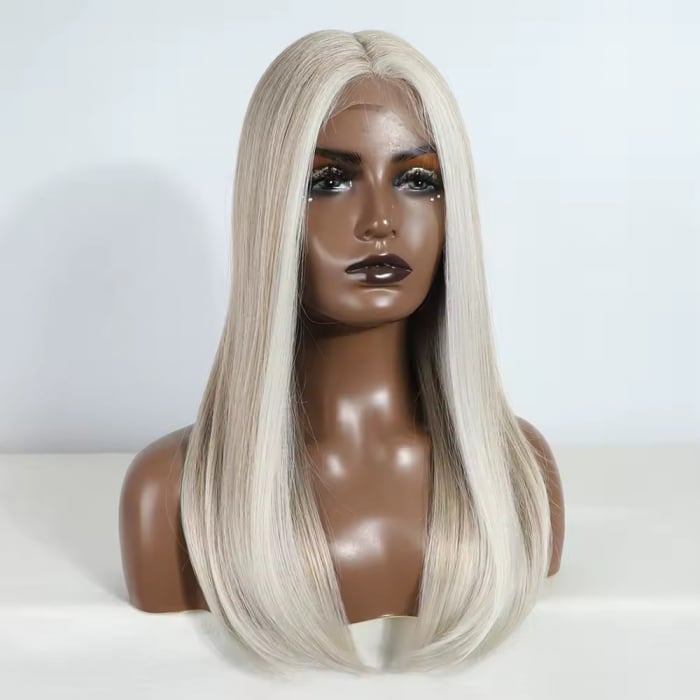 Peruca C1557 FRONT LACE Blonda Gri Satena Blond Platinat cu Suvite Frontale + Baby Hair (dantela la baza) [3]