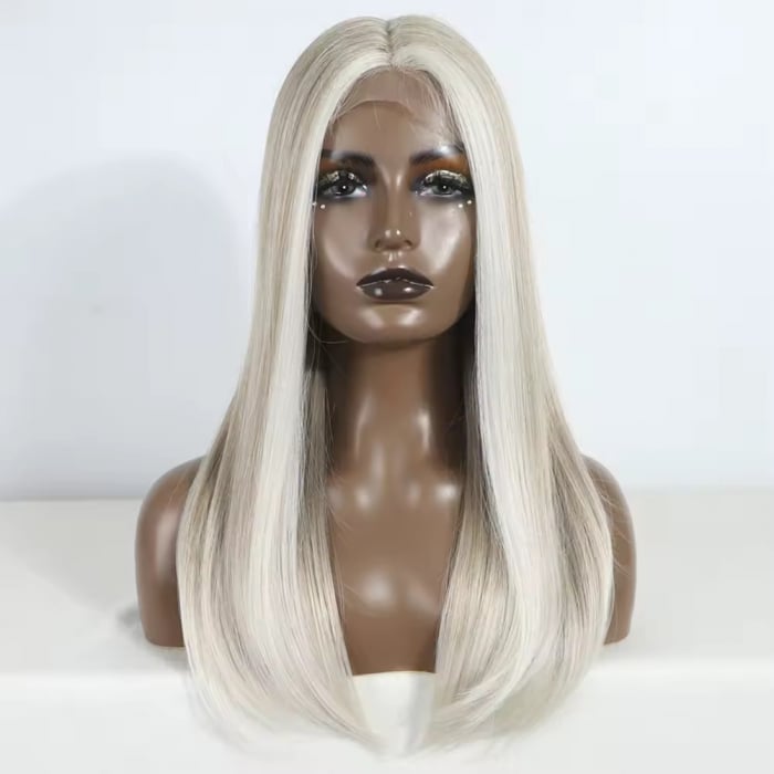 Peruca C1557 FRONT LACE Blonda Gri Satena Blond Platinat cu Suvite Frontale + Baby Hair (dantela la baza) [2]