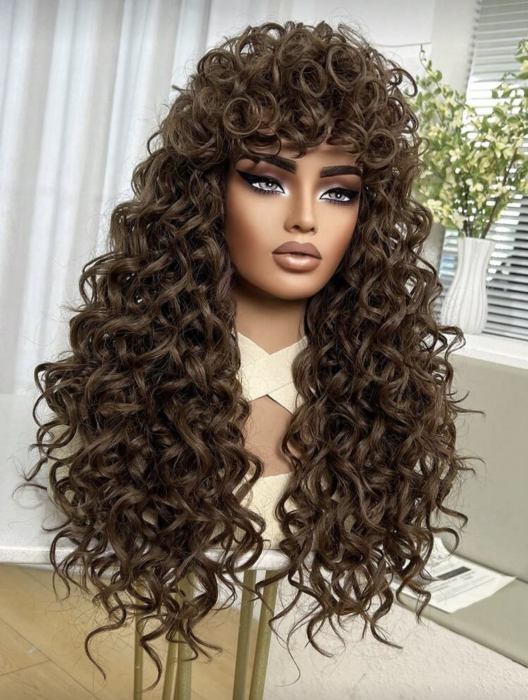 Peruca C1711 Afro Satena Castanie Creata Cu Breton Si Extra Volum [3]