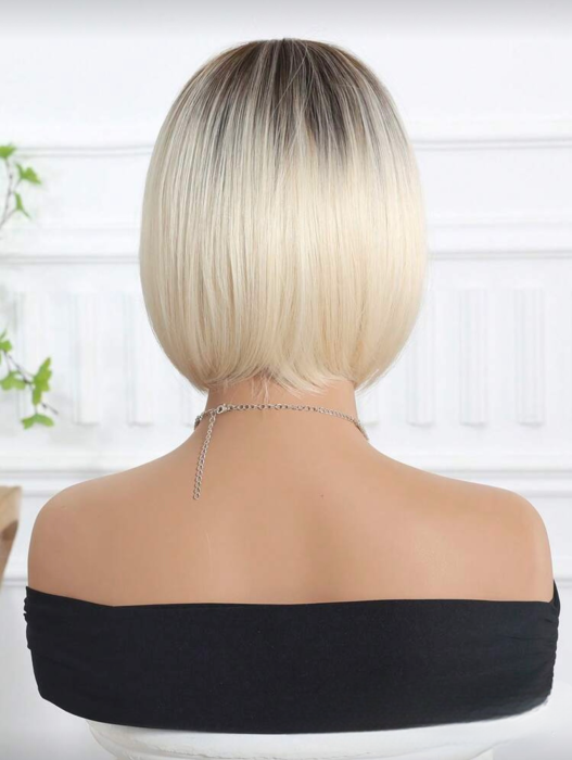 Peruca C1723 Blonda Bob Ombre Gri Blond Platinat Cu Breton Baza Satena [5]