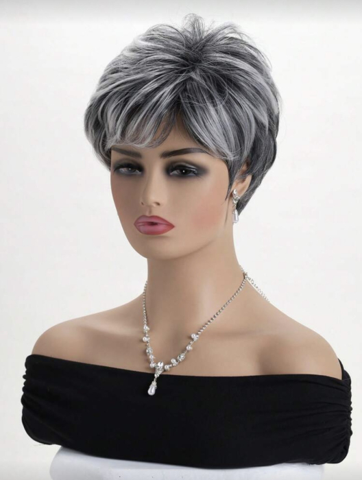Peruca C1730 Gri Grizonata Cu Breton Si Suvite Gri [4]