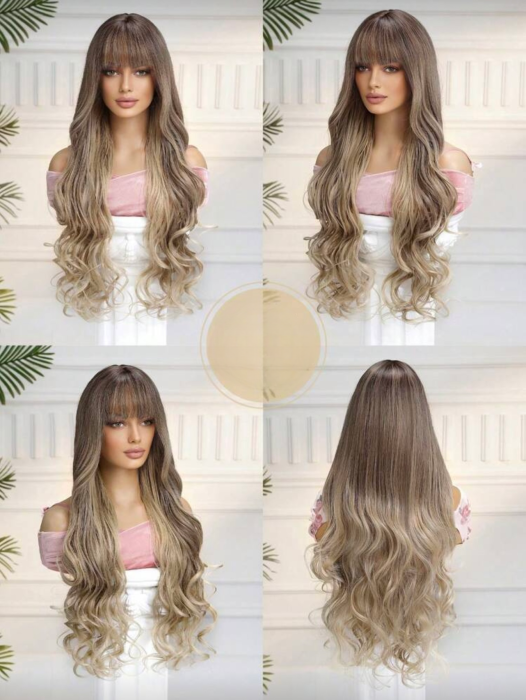 Peruca C1740 Blonda Ondulata Cu Breton Si Bucle Ombre - Blond Cenusiu [6]