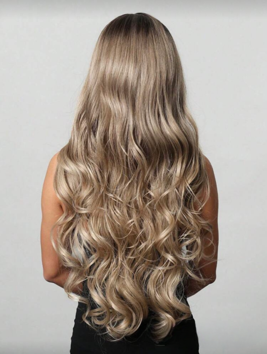 Peruca C1740 Blonda Ondulata Cu Breton Si Bucle Ombre - Blond Cenusiu [5]