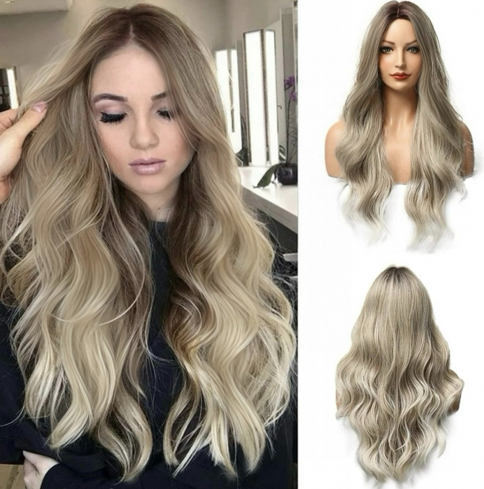 Peruca C57 Blonda Ombre Silver Gri Platinata cu Par Ondulat si Suvite [1]