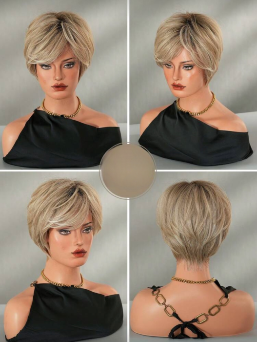 Peruca C639 Blond Cenusiu Cu Breton Blonda Scurta Filata [6]