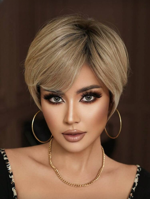 Peruca C639 Blond Cenusiu Cu Breton Blonda Scurta Filata [2]