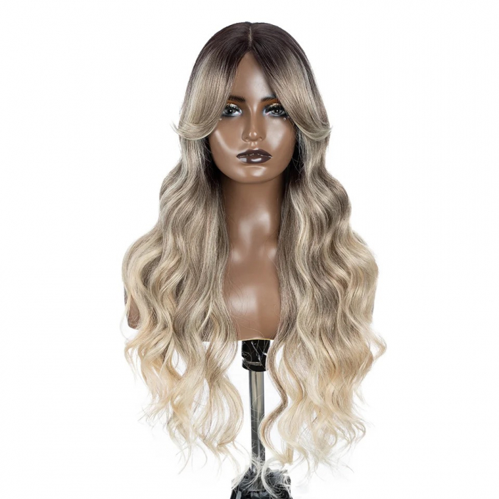 Peruca C829 FRONT LACE Blonda Ombre Cenusie Breton Suvite Gri [2]