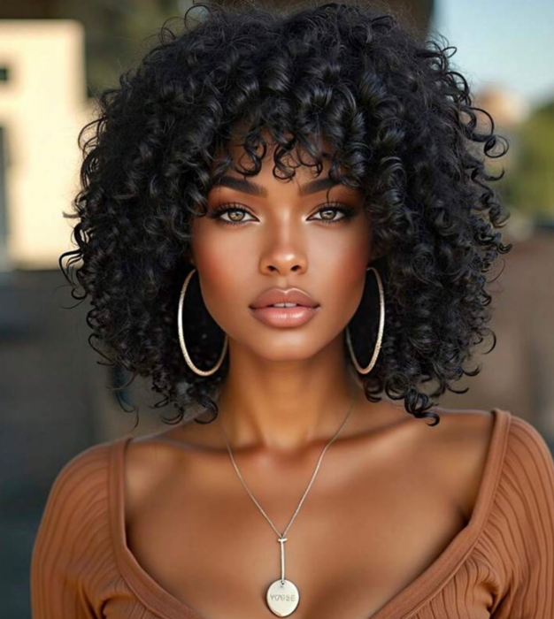 Peruca C98 Bruneta Afro cu Breton si Par Cret [1]