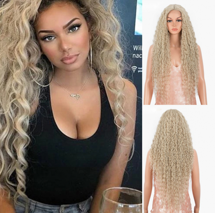 Peruca C782 FRONT LACE Afro Blonda Ondulata Creata Volum [1]
