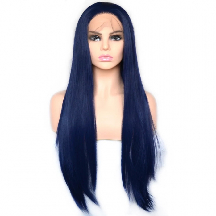 Peruca C158 FRONT LACE Albastra Cu Par Drept [2]