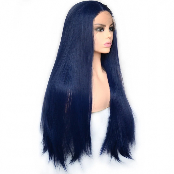 Peruca C158 FRONT LACE Albastra Cu Par Drept [4]