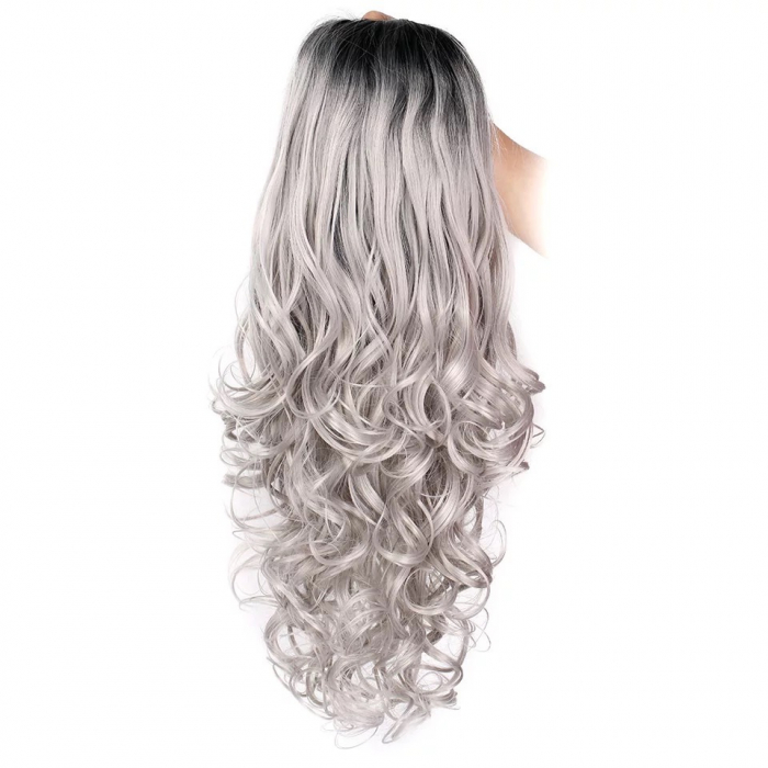 Peruca C260 FRONT LACE Blonda Baza Bruneta Gri Platinata Par Ondulat Volum [5]