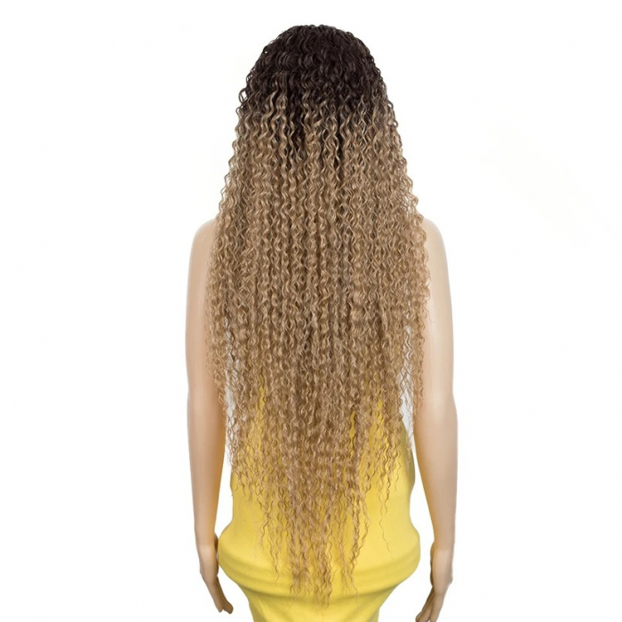 Peruca C888 FRONT LACE Blonda Baza Satena Ombre Blond Cenusiu Afro Creata Cu Volum [5]