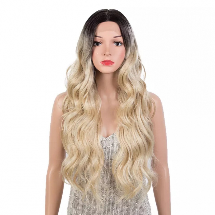 Peruca C346 Blonda Baza Bruneta Ondulata Bucle Volum [1]