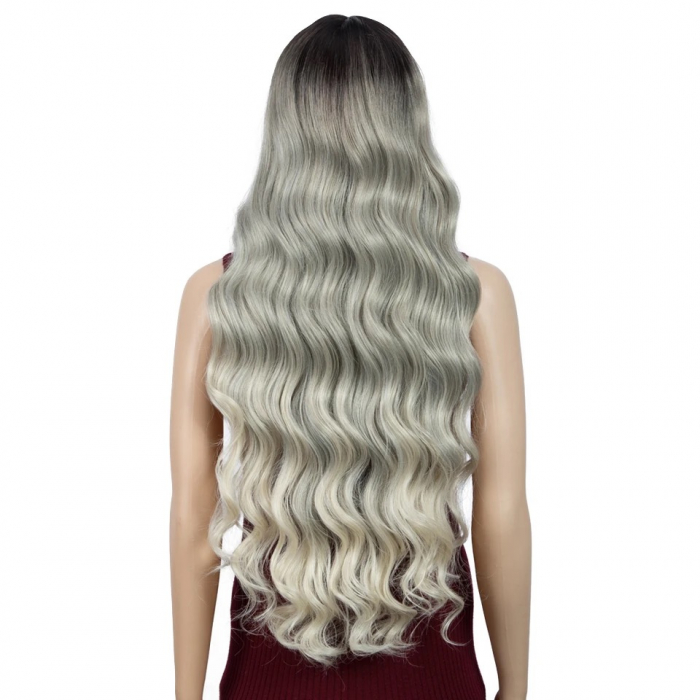 Peruca C34 FRONT LACE Blonda Gri Ombre Ondulata [5]