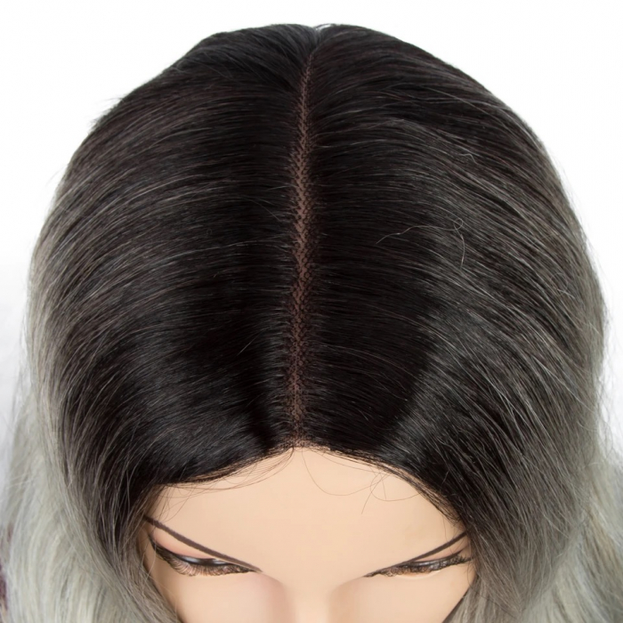 Peruca C34 FRONT LACE Blonda Gri Ombre Ondulata [6]