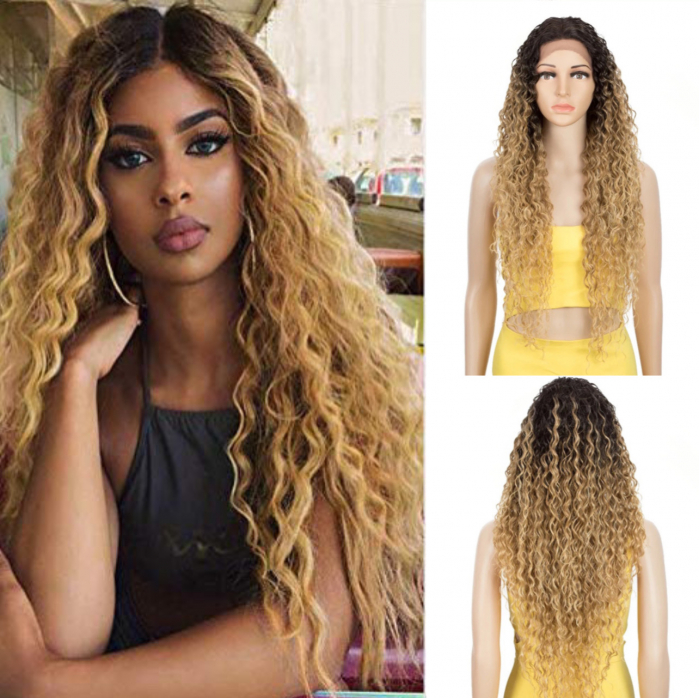 Peruca C128 FRONT LACE Blonda Ombre Baza Bruneta Afro Creata [1]