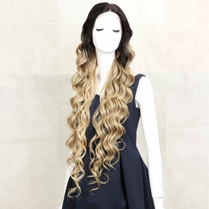 Peruca C272 FRONT LACE Blonda Ombre Baza Satena Bucle Si Volum [1]