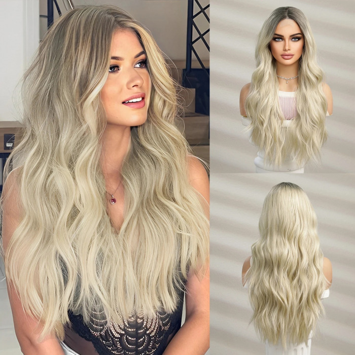 Peruca C994 FRONT LACE Blonda Ombre Baza Satena Ondulata [1]