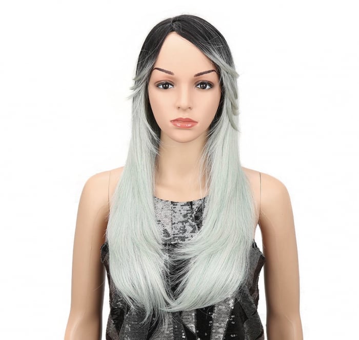 Peruca C151 Blonda Breton Lung Ombre Gri Blond Platinat Baza Bruneta [1]