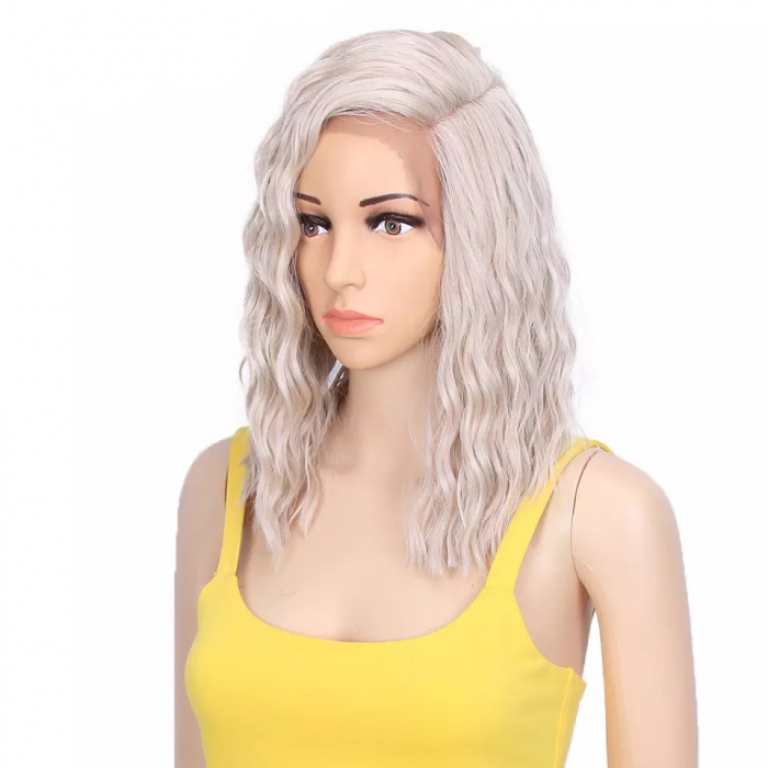 Peruca C177 FRONT LACE Gri Blond Platinat Ondulata [4]