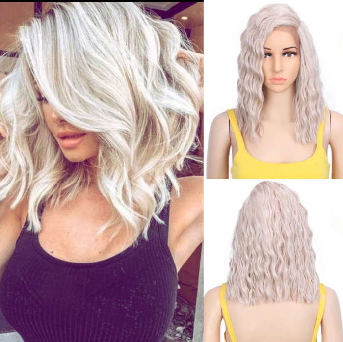 Peruca C177 FRONT LACE Gri Blond Platinat Ondulata [1]