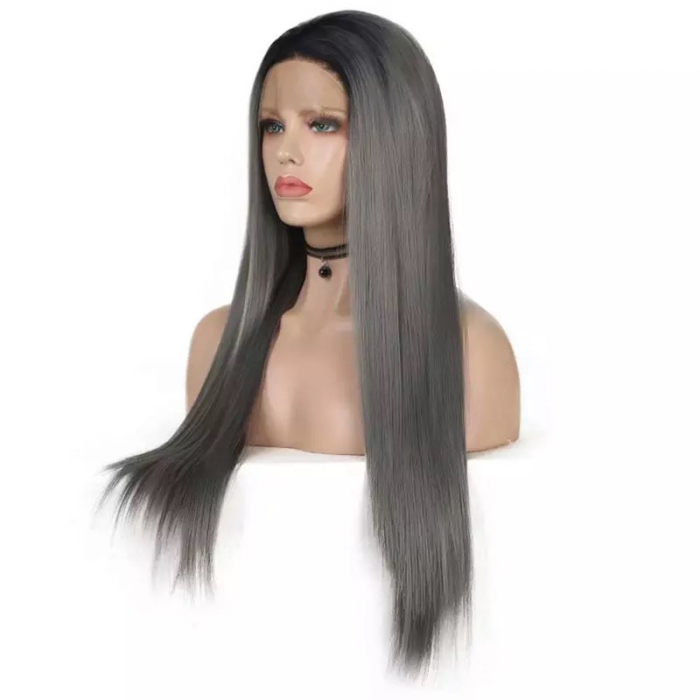 Peruca C216 FRONT LACE Gri Ombre Baza Bruneta Silver [2]