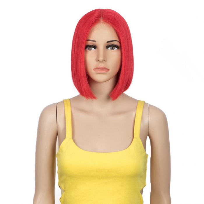 Peruca C73 FRONT LACE Roscata Roz Bob Scurta [2]