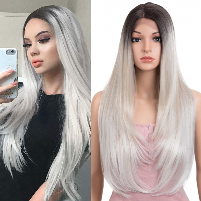 Peruca C233 FRONT LACE Satena Ombre Blonda Gri Blond Platina [1]