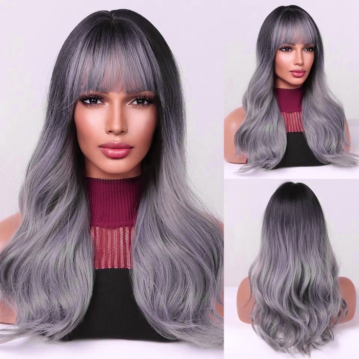 Peruca C259 Gri Ombre Baza Bruneta cu Breton [5]