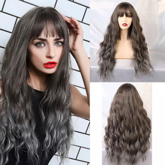 Peruca C185 Gri Silver Cu Breton Si Varfuri Blonde Creata [4]