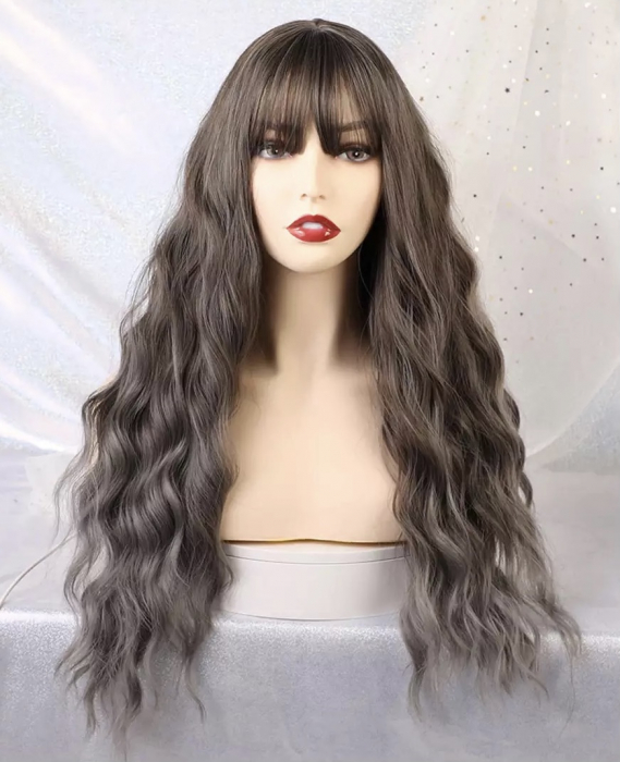 Peruca C185 Gri Silver Cu Breton Si Varfuri Blonde Creata [3]