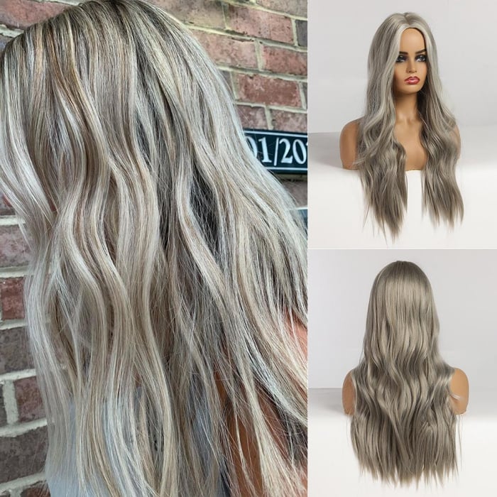 Peruca C992 Gri Silver Cu Suvite Blond Deschis [6]