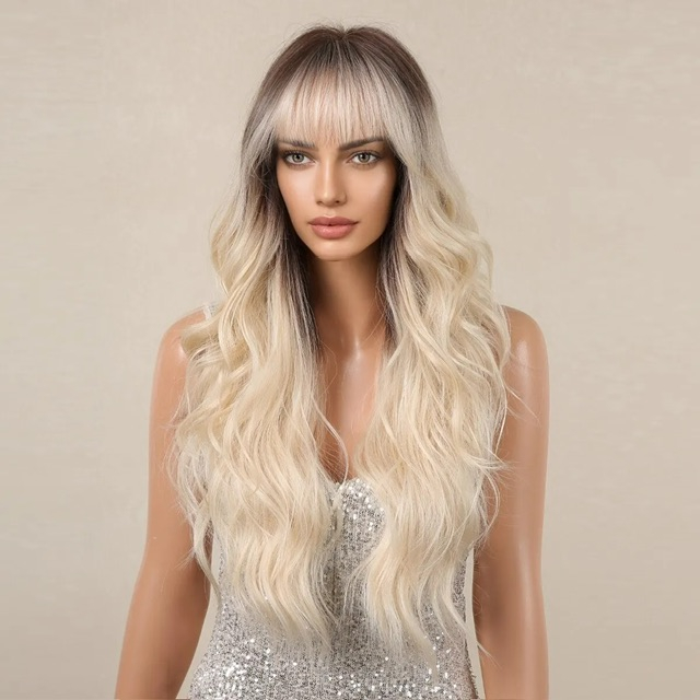 Peruca C59 Blonda Ombre Cu Breton Creata Blond Platinat Gri Cu Suvite [3]
