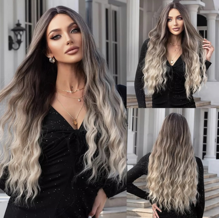 Peruca C916 Satena Blonda Ombre Gri Blond Platinat Par Cret [2]