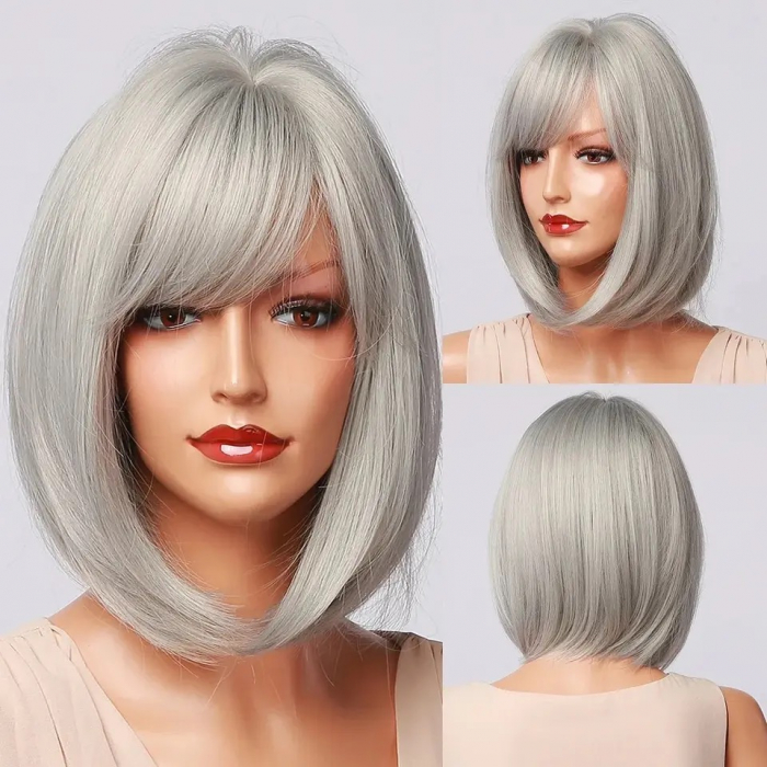 Peruca C975 Blonda Bob Scurta Gri Cu Breton [2]