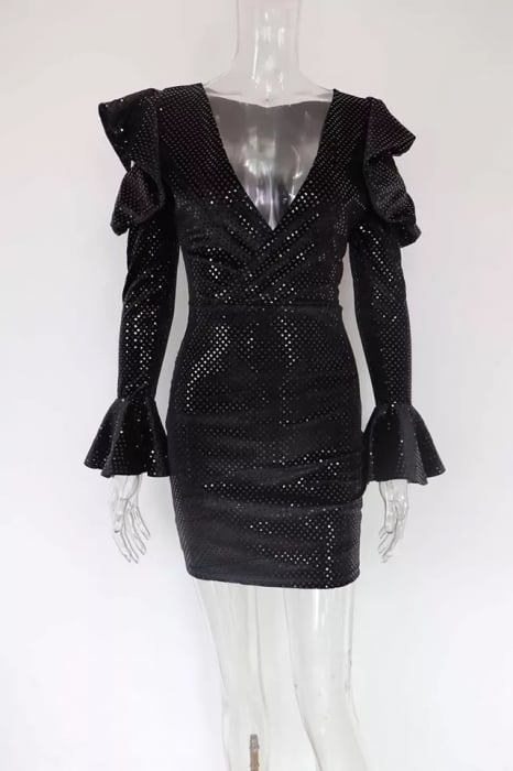 Rochie C1481 Catifea Lory Negra Stralucitoare [4]