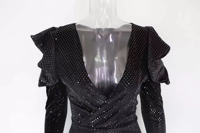 Rochie C1481 Catifea Lory Negra Stralucitoare [6]