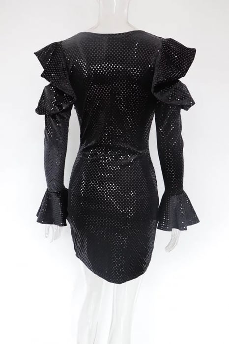 Rochie C1481 Catifea Lory Negra Stralucitoare [5]