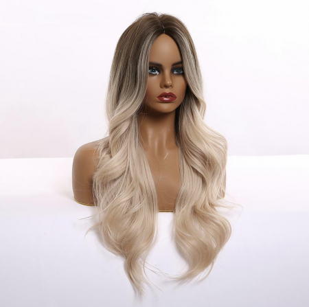 Peruca C1068 Blonda Baza Satena Ombre Platinata Par Ondulat [2]