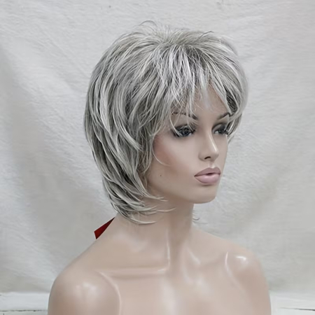 Peruca C1763 Blond Gri Cu Breton si Suvite Par Filat in Scari [1]